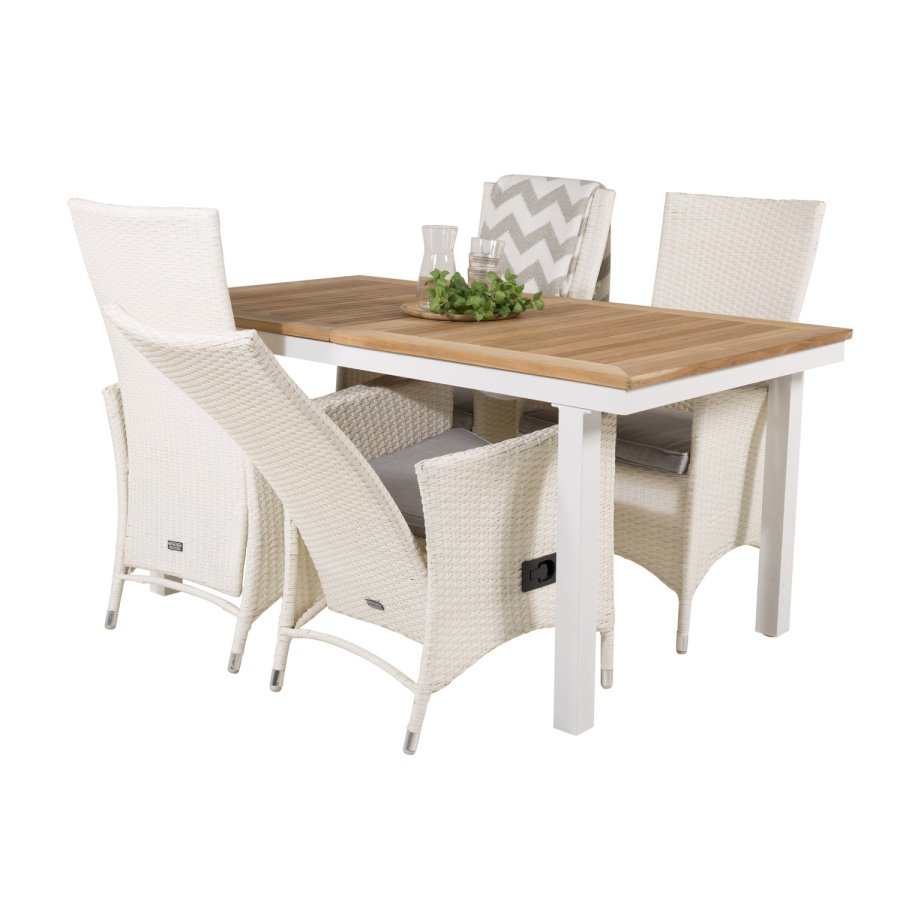 VENTURE DESIGN havest, m. Panama bord, m. udtrk og 4 Padova recliner stole - teak/alu/rattan