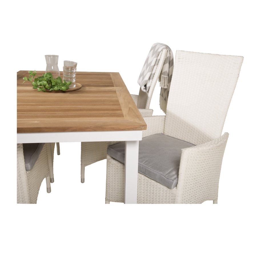 VENTURE DESIGN havest, m. Panama bord, m. udtrk og 4 Padova recliner stole - teak/alu/rattan