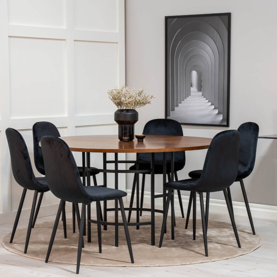 VENTURE DESIGN Polar Diamond spisestol - svart velour og svart metall