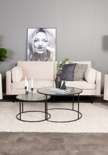 VENTURE DESIGN Boom 3-Sitzer-Sofa - beiger Samt und schwarzer Stahl