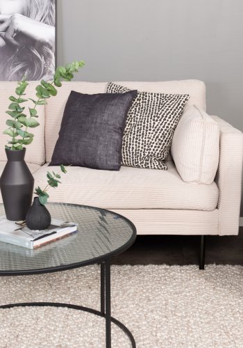 VENTURE DESIGN Boom 3-Sitzer-Sofa - beiger Samt und schwarzer Stahl