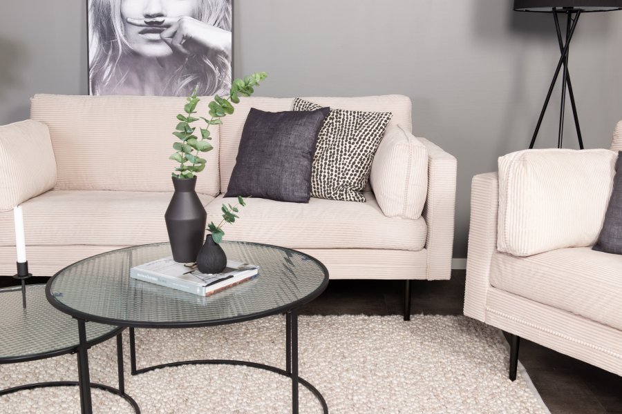 VENTURE DESIGN Boom 3-Sitzer-Sofa - beiger Samt und schwarzer Stahl