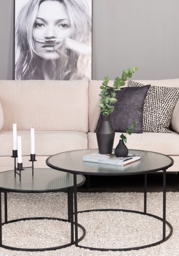 VENTURE DESIGN Boom 3-Sitzer-Sofa - beiger Samt und schwarzer Stahl