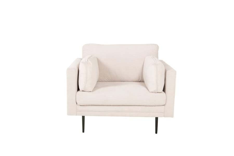 VENTURE DESIGN Boom Sessel, mit Armlehnen – beiger Samt und schwarzer Stahl