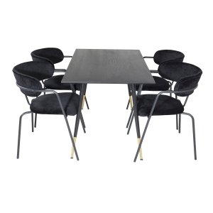 VENTURE DESIGN Dipp Matbordsset, med 4 Stolar - Svart Fanér / Mässing Svart Metall, Svart Sammet / Svart Metall