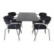 VENTURE DESIGN Dipp spisebordsett, m. 4 stoler - sort finér/messing sort metall, sort flyel/svart metall