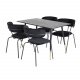 VENTURE DESIGN Dipp spisebordsett, m. 4 stoler - sort finér/messing sort metall, sort flyel/svart metall