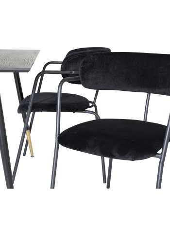 VENTURE DESIGN Dipp spisebordsett, m. 4 stoler - sort finér/messing sort metall, sort flyel/svart metall