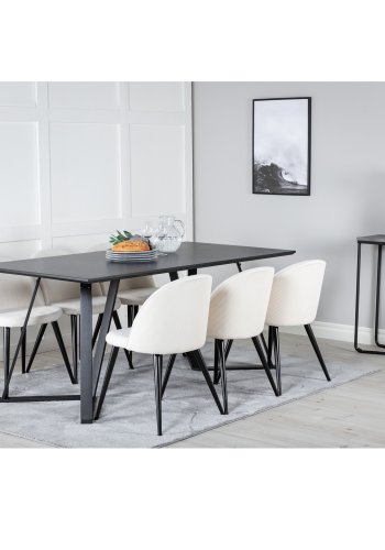VENTURE DESIGN Marina spisebordsst, m. 6 stole - sort finer/sort metal og beige fljl/sort metal