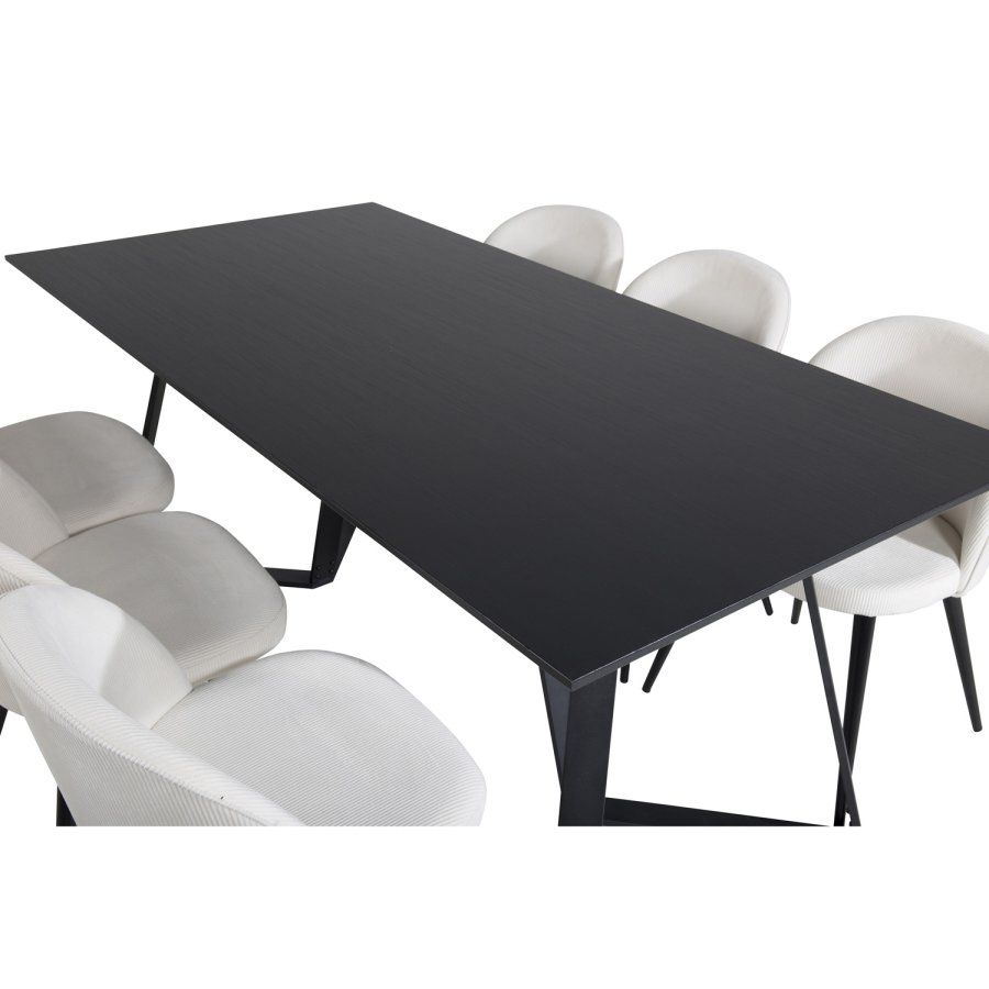 VENTURE DESIGN Marina spisebordsst, m. 6 stole - sort finer/sort metal og beige fljl/sort metal