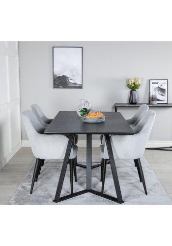 VENTURE DESIGN Marina spisebordsst, m. 4 stole - sort finer/sort metal og gr fljl/sort metal
