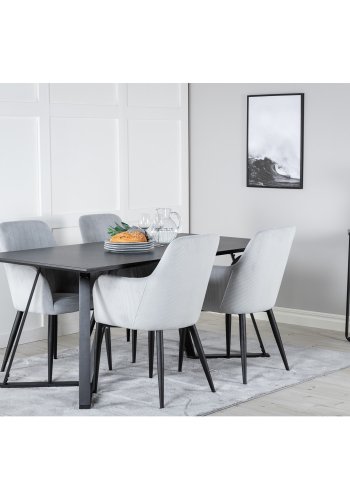 VENTURE DESIGN Marina spisebordsst, m. 4 stole - sort finer/sort metal og gr fljl/sort metal