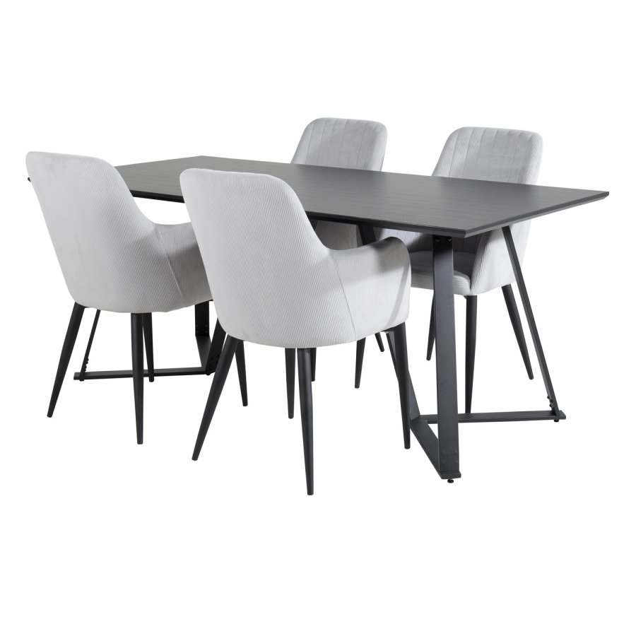 VENTURE DESIGN Marina spisebordsst, m. 4 stole - sort finer/sort metal og gr fljl/sort metal