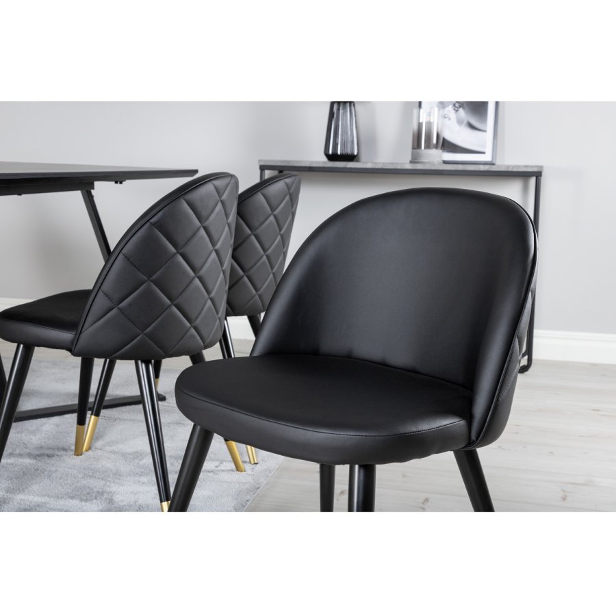 VENTURE DESIGN Marina spisebordsst, m. 6 stole - sort finer/sort metal, sort PU/messing sort metal