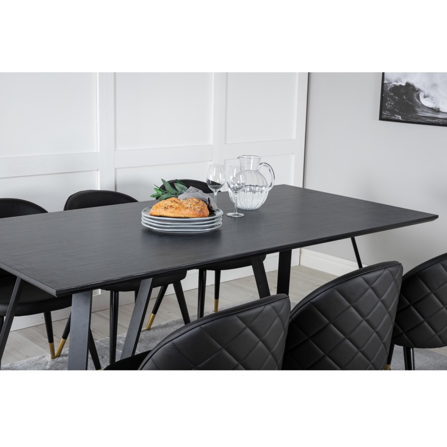 VENTURE DESIGN Marina spisebordsst, m. 6 stole - sort finer/sort metal, sort PU/messing sort metal