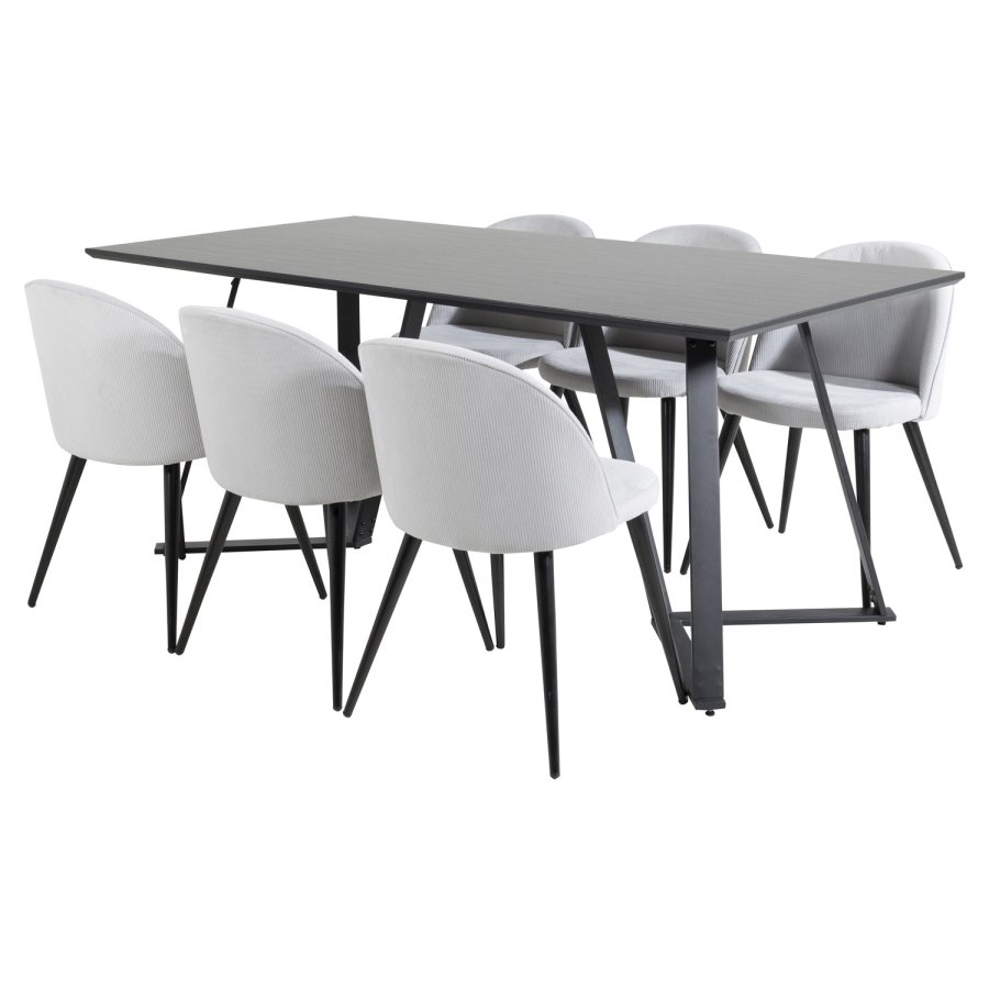 VENTURE DESIGN Marina spisebordsst, m. 6 stole - sort finer/sort metal og gr fljl/sort metal