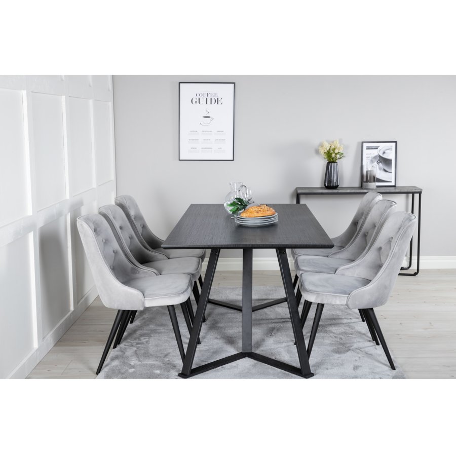 VENTURE DESIGN Marina spisebordsst, m. 6 stole - sort finer/sort metal og lysegr fljl/sort metal