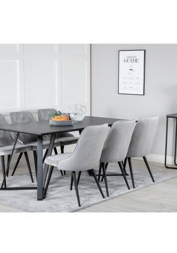 VENTURE DESIGN Marina spisebordsst, m. 6 stole - sort finer/sort metal og lysegr fljl/sort metal
