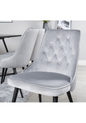 VENTURE DESIGN Marina spisebordsst, m. 6 stole - sort finer/sort metal og lysegr fljl/sort metal