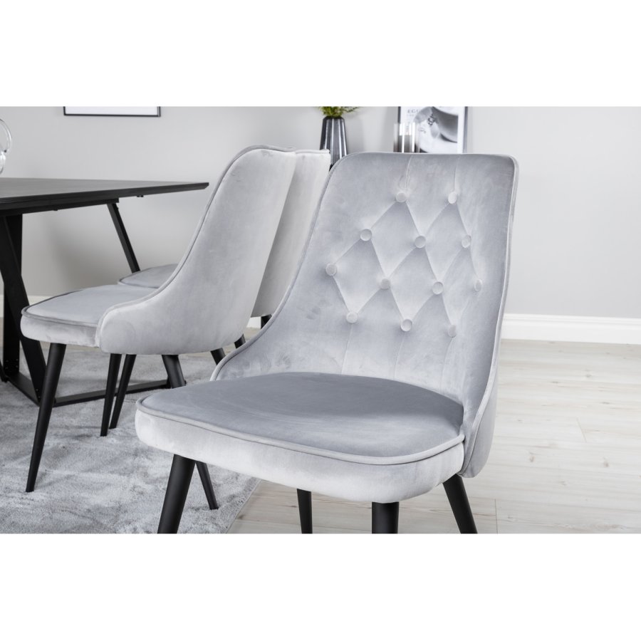 VENTURE DESIGN Marina spisebordsst, m. 6 stole - sort finer/sort metal og lysegr fljl/sort metal