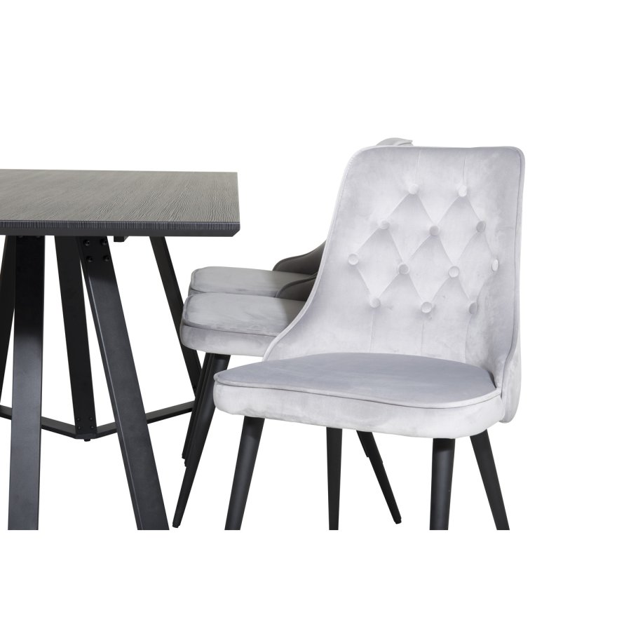 VENTURE DESIGN Marina spisebordsst, m. 6 stole - sort finer/sort metal og lysegr fljl/sort metal