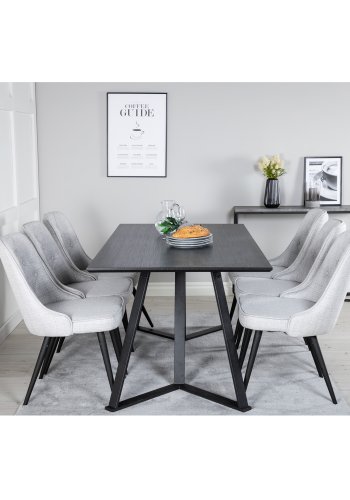VENTURE DESIGN Marina spisebordsst, m. 6 stole - sort finer/sort metal og lysegr stof/sort metal