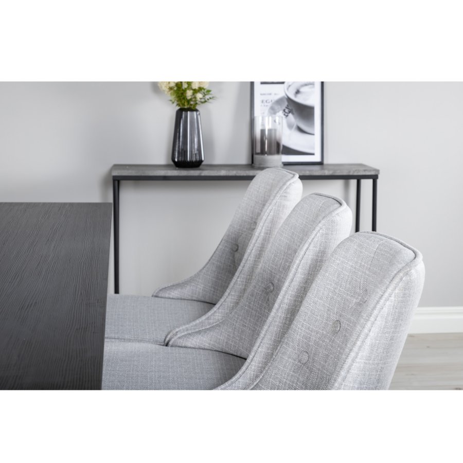 VENTURE DESIGN Marina spisebordsst, m. 6 stole - sort finer/sort metal og lysegr stof/sort metal