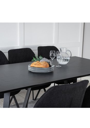 VENTURE DESIGN Marina spisebordsst, m. 6 stole - sort finer/sort metal og sort stof/sort metal