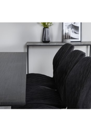 VENTURE DESIGN Marina spisebordsst, m. 6 stole - sort finer/sort metal og sort stof/sort metal