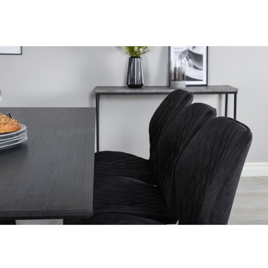 VENTURE DESIGN Marina spisebordsst, m. 6 stole - sort finer/sort metal og sort stof/sort metal