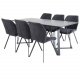 VENTURE DESIGN Marina spisebordsst, m. 6 stole - sort finer/sort metal og sort stof/sort metal