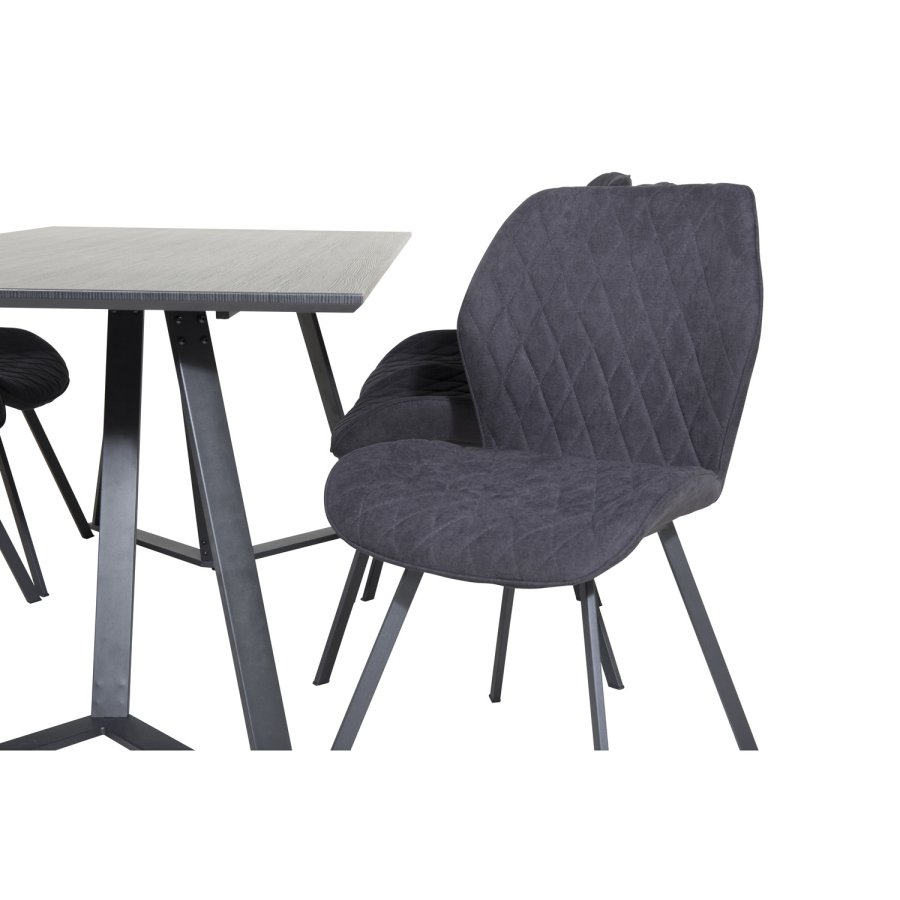 VENTURE DESIGN Marina spisebordsst, m. 6 stole - sort finer/sort metal og sort stof/sort metal