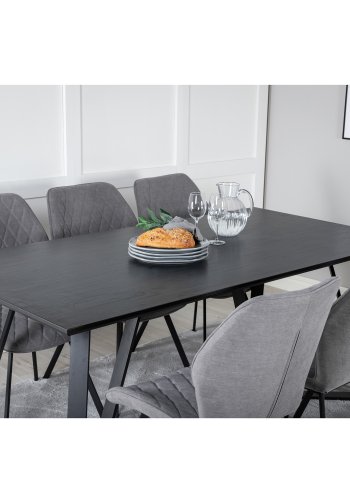 VENTURE DESIGN Marina spisebordsst, m. 6 stole - sort finer/sort metal og gr stof/sort metal