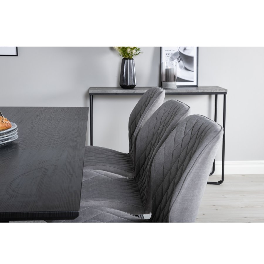 VENTURE DESIGN Marina spisebordsst, m. 6 stole - sort finer/sort metal og gr stof/sort metal