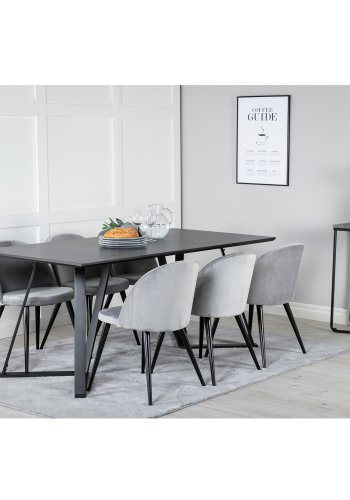 VENTURE DESIGN Marina spisebordsst, m. 6 stole - sort finer/sort metal og lysegr fljl/sort metal