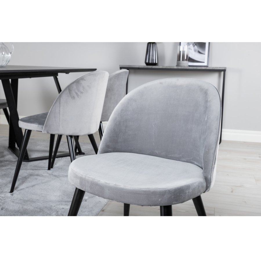 VENTURE DESIGN Marina spisebordsst, m. 6 stole - sort finer/sort metal og lysegr fljl/sort metal