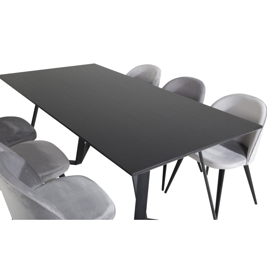 VENTURE DESIGN Marina spisebordsst, m. 6 stole - sort finer/sort metal og lysegr fljl/sort metal