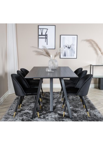 VENTURE DESIGN Marina spisebordsst, m. 6 stole - sort finer/sort metal og sort fljl/sort metal