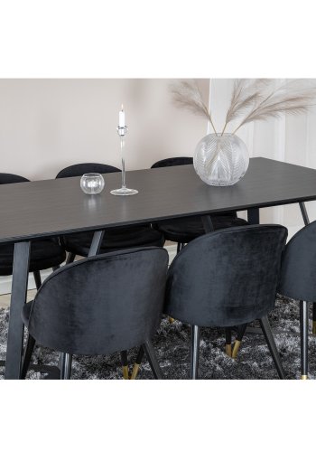 VENTURE DESIGN Marina spisebordsst, m. 6 stole - sort finer/sort metal og sort fljl/sort metal