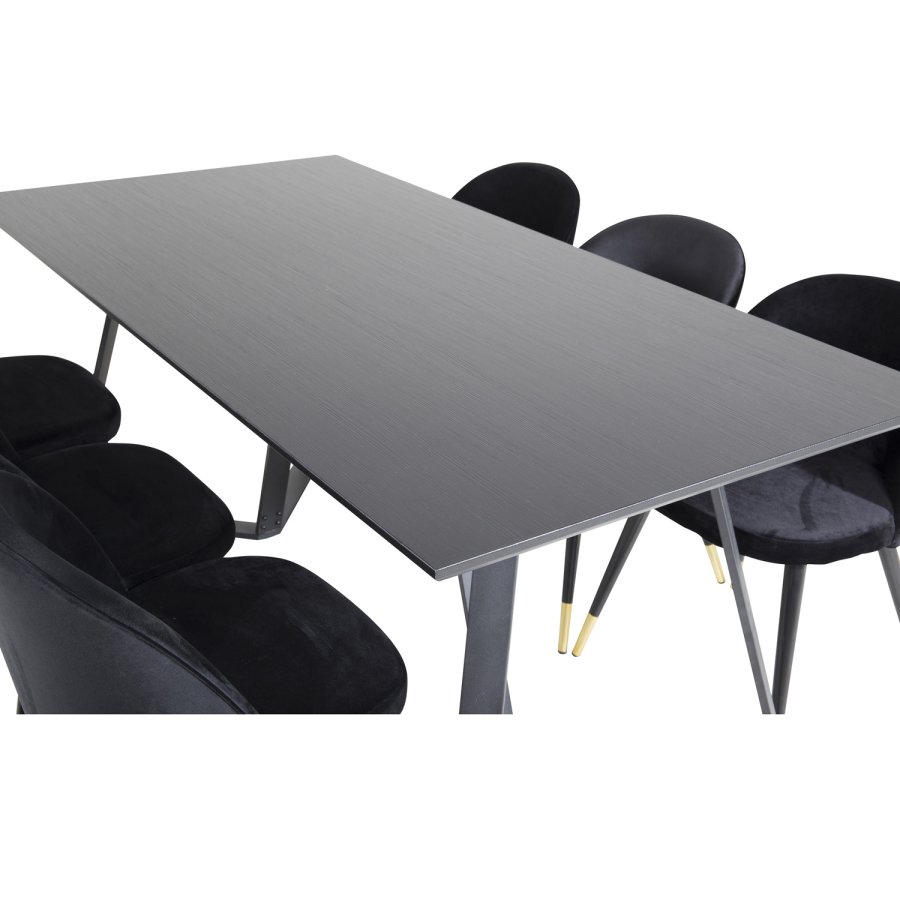 VENTURE DESIGN Marina spisebordsst, m. 6 stole - sort finer/sort metal og sort fljl/sort metal