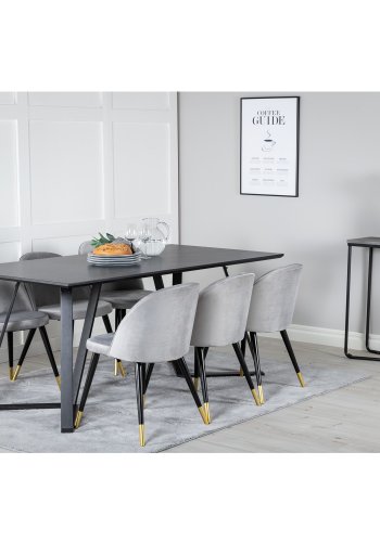 VENTURE DESIGN Marina spisebordsst, m. 6 stole - sort finer/sort metal og lysegr fljl/sort metal