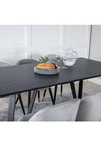 VENTURE DESIGN Marina spisebordsst, m. 6 stole - sort finer/sort metal og lysegr fljl/sort metal