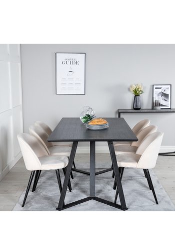 VENTURE DESIGN Marina spisebordsst, m. 6 stole - sort finer/sort metal og beige fljl/sort metal