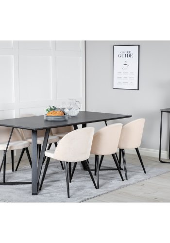 VENTURE DESIGN Marina spisebordsst, m. 6 stole - sort finer/sort metal og beige fljl/sort metal