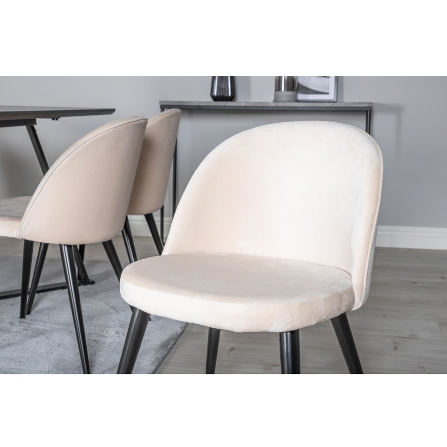 VENTURE DESIGN Marina spisebordsst, m. 6 stole - sort finer/sort metal og beige fljl/sort metal