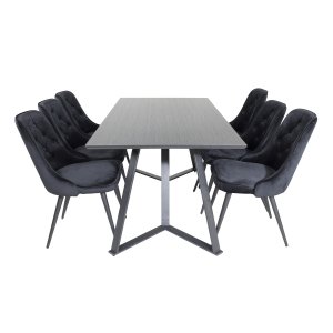 VENTURE DESIGN Marina Matbordsset, med 6 Stolar - Svart Fanér / Svart Metall och Svart Sammet / Svart Metall