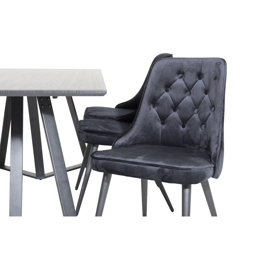 VENTURE DESIGN Marina Esstisch-Set, mit 6 Stühlen – schwarzes Furnier/schwarzes Metall und schwarzer Samt/schwarzes Metall