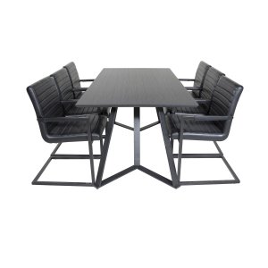 VENTURE DESIGN Marina Matbordsset, med 6 Stolar - Svart Fanér / Svart Metall och Svart PU / Svart Metall