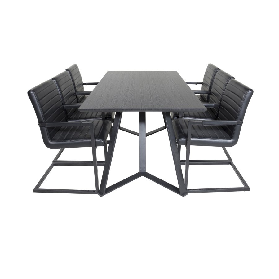 VENTURE DESIGN Marina Matbordsset, med 6 Stolar - Svart Fanér / Svart Metall och Svart PU / Svart Metall