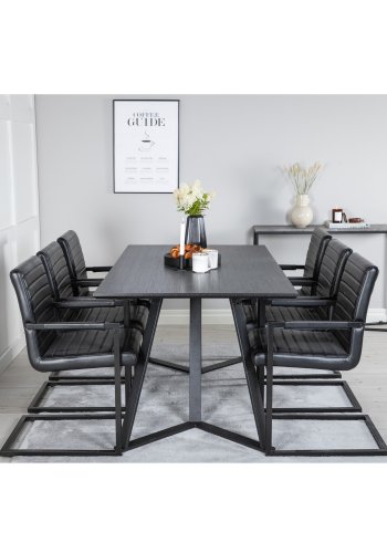 VENTURE DESIGN Marina Matbordsset, med 6 Stolar - Svart Fanér / Svart Metall och Svart PU / Svart Metall